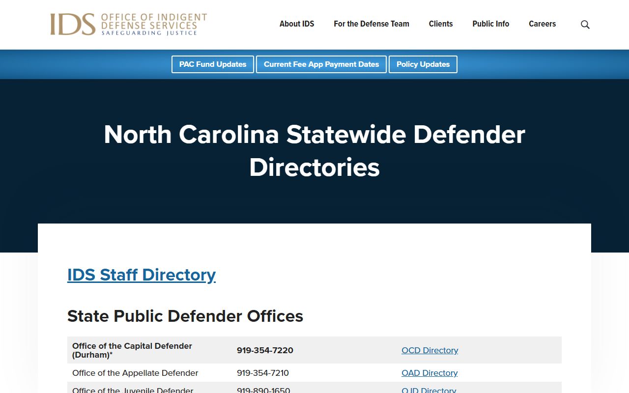 Sampson County Clerk of Superior Court defender district directory