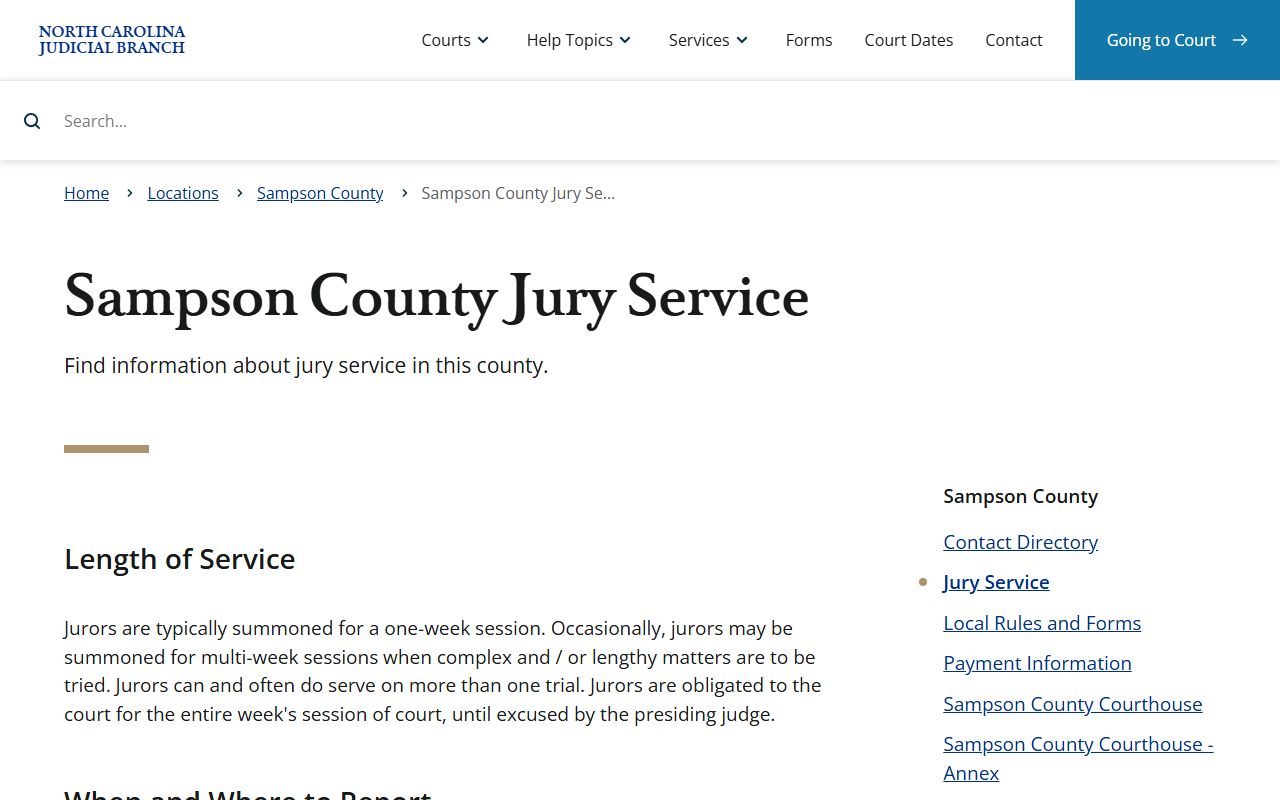 Sampson County court dockets jury service reporting information