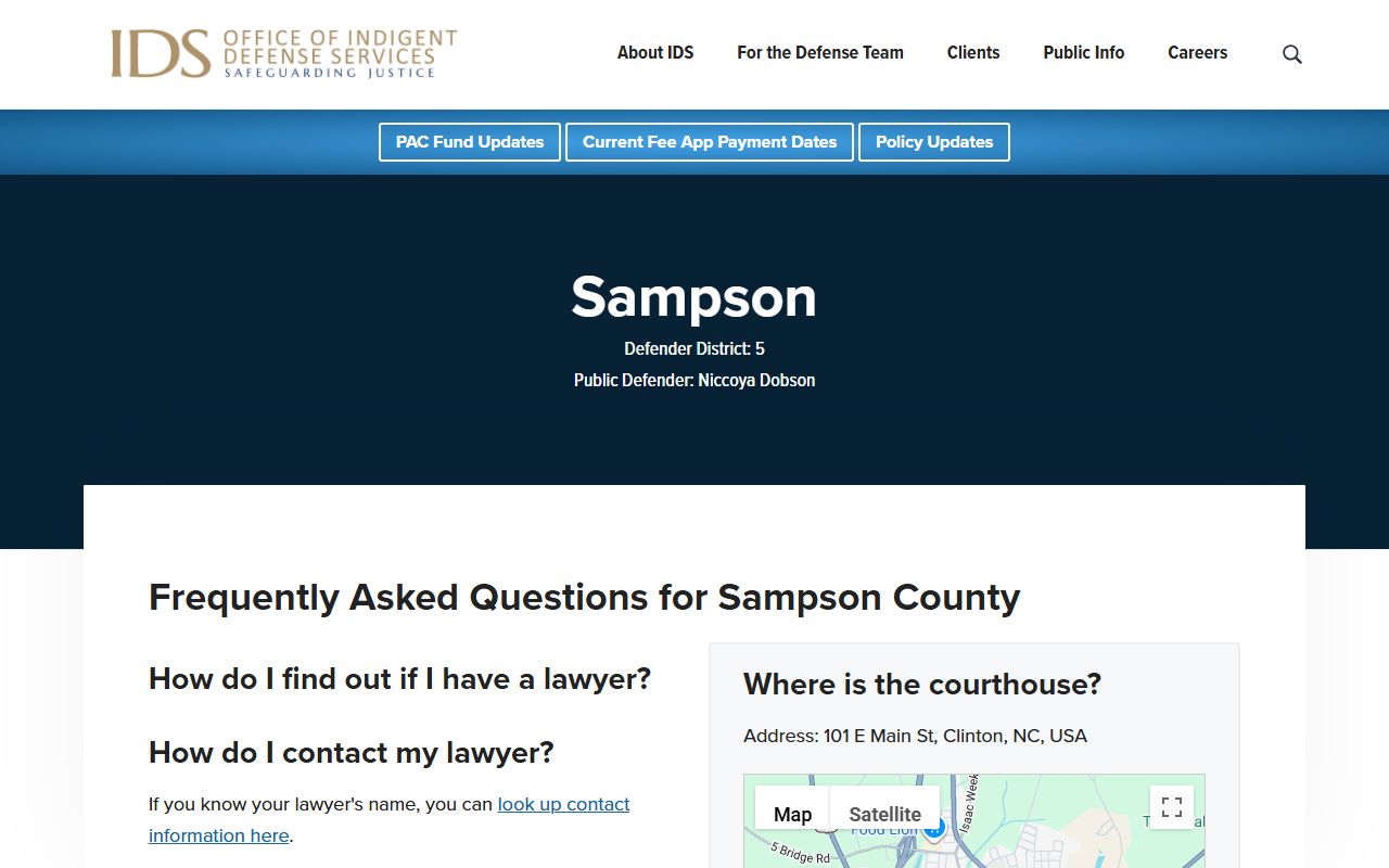 Sampson County criminal court records public defender office information