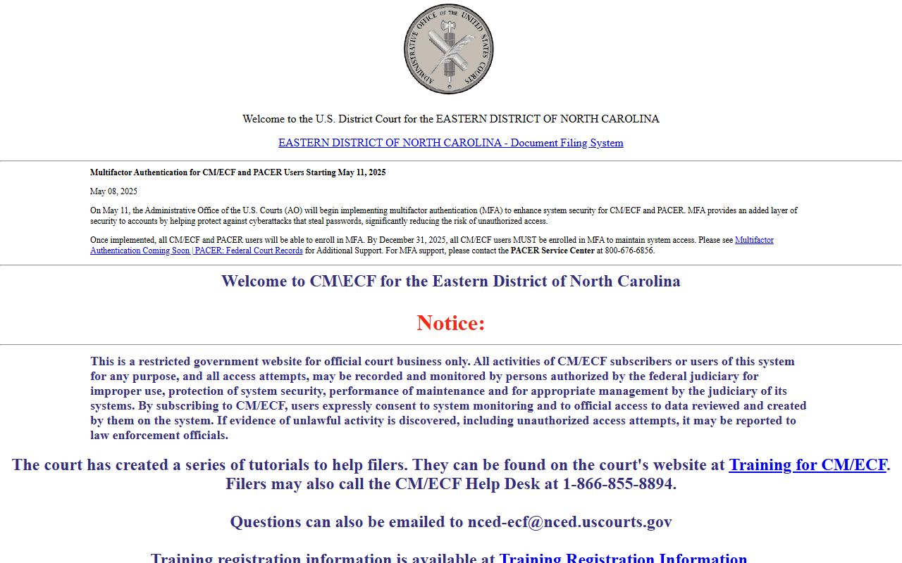 Sampson County district court records federal CM ECF distinction