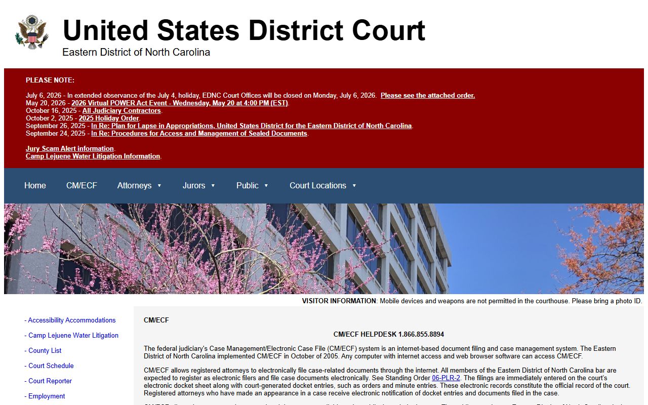 Sampson County district court records Eastern District CM ECF overview