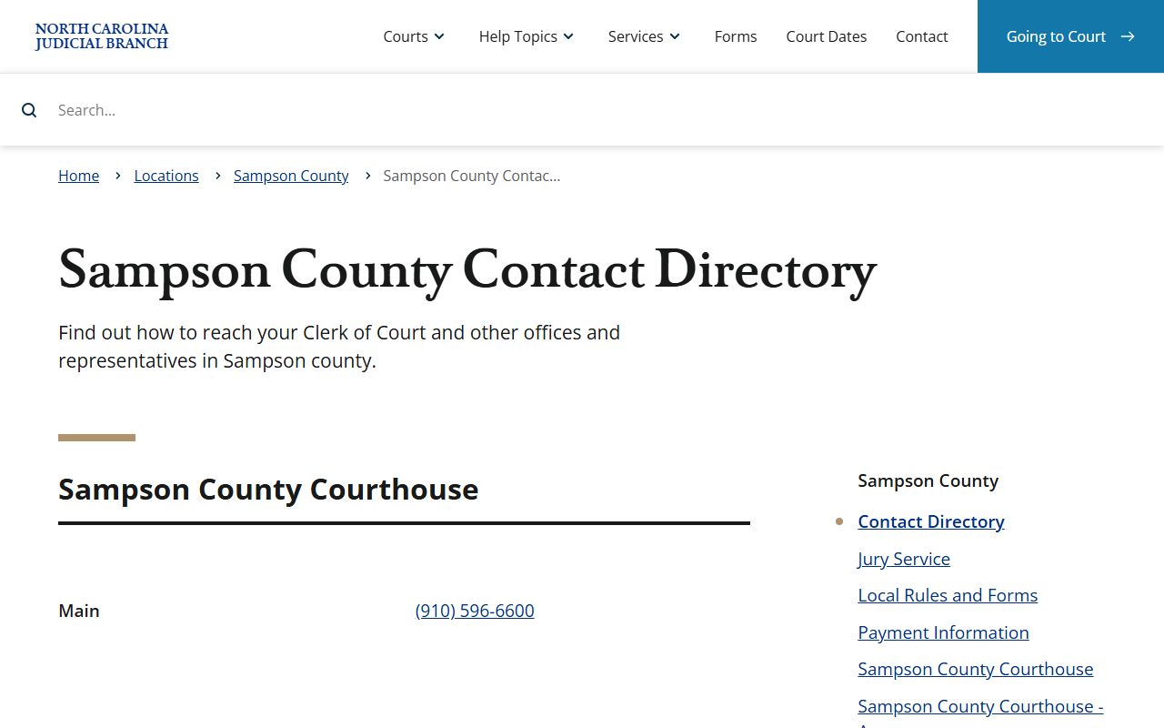 Sampson County court records contact directory