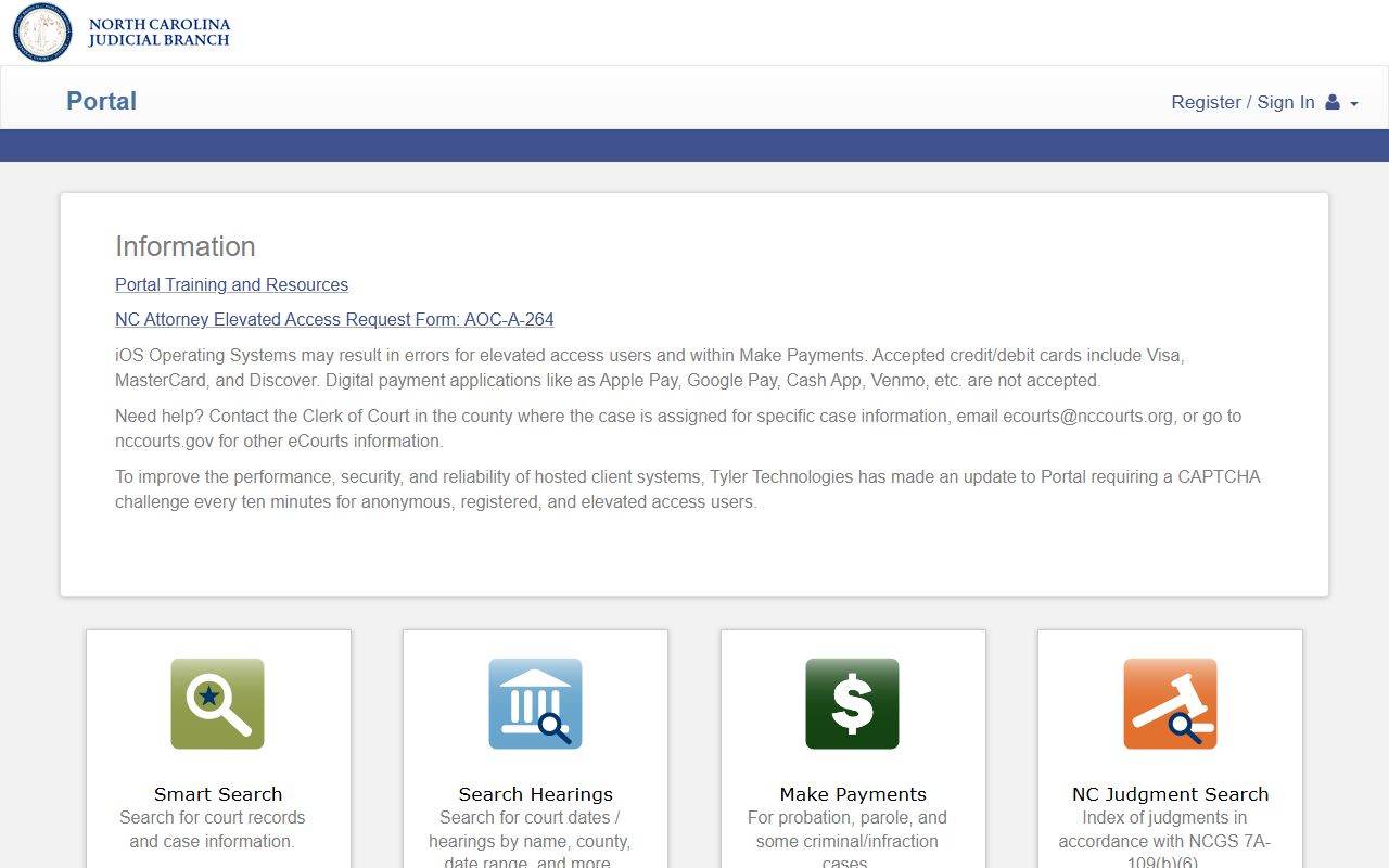 Sampson County court records eCourts Portal dashboard