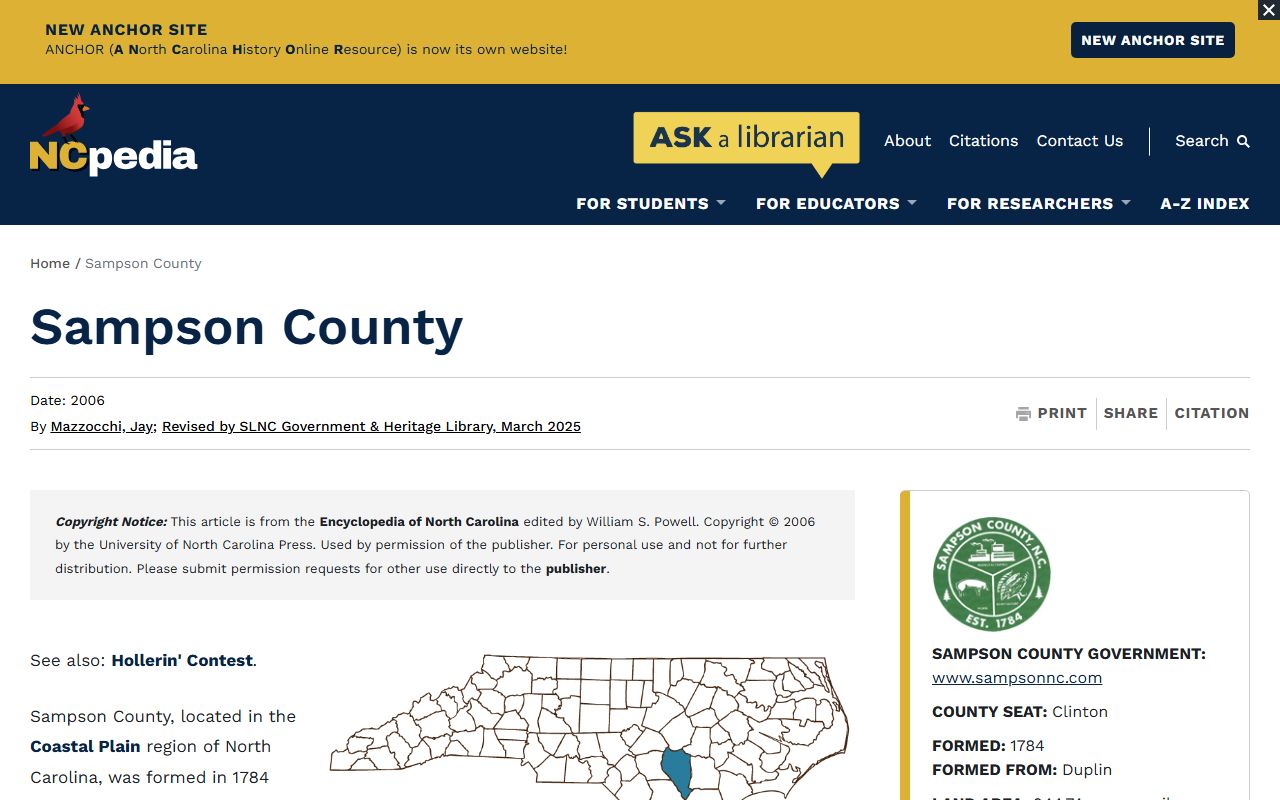 Sampson County court records NCpedia history