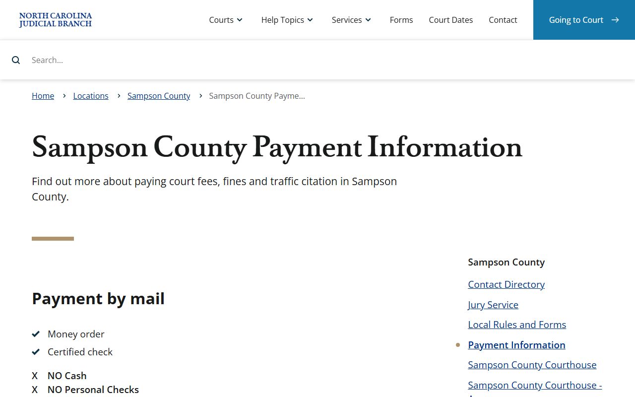 Sampson County court payment information page