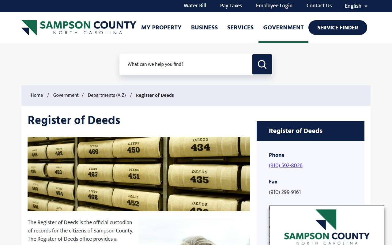 Sampson County Register of Deeds office page for marriage records