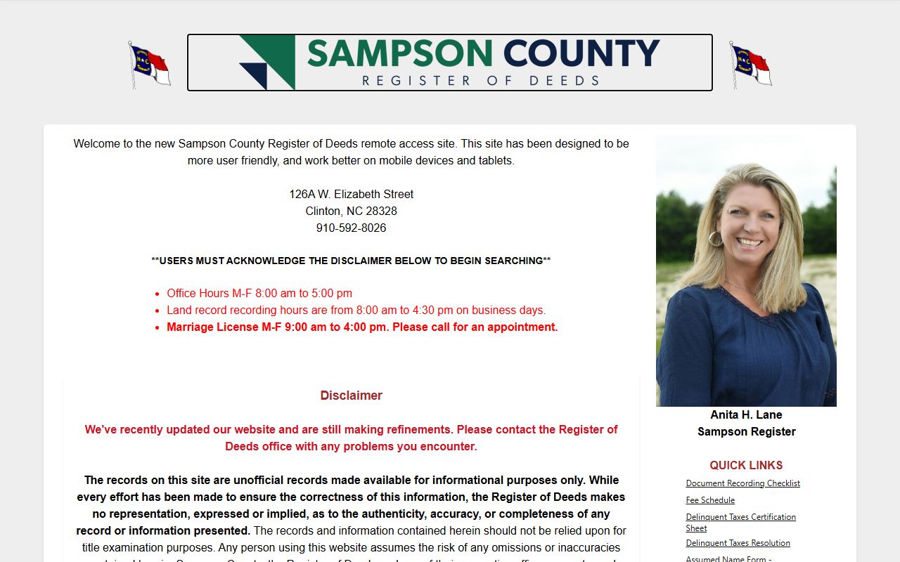 Sampson Register of Deeds public records remote access site
