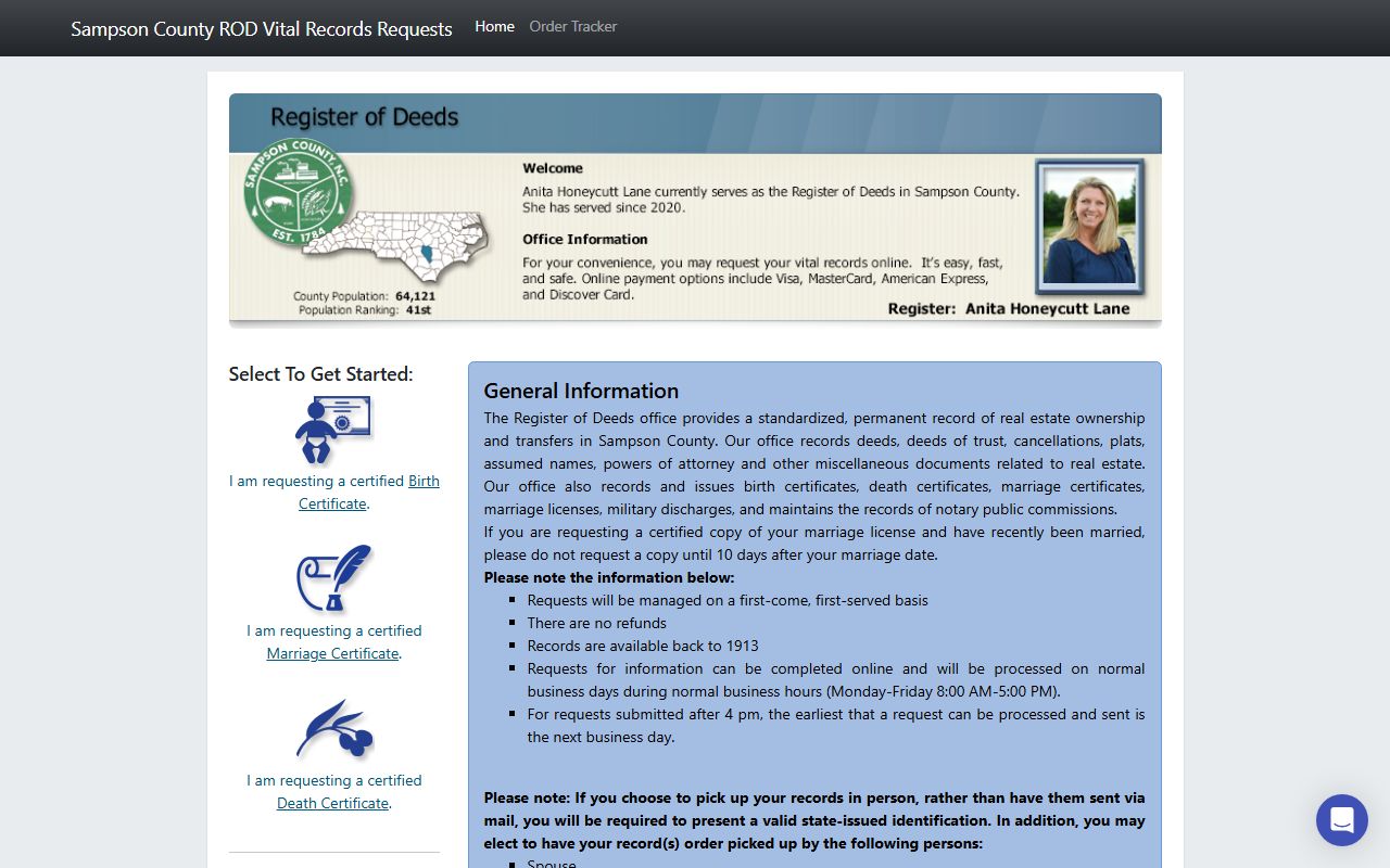 Sampson Register of Deeds Permitium vital records request portal