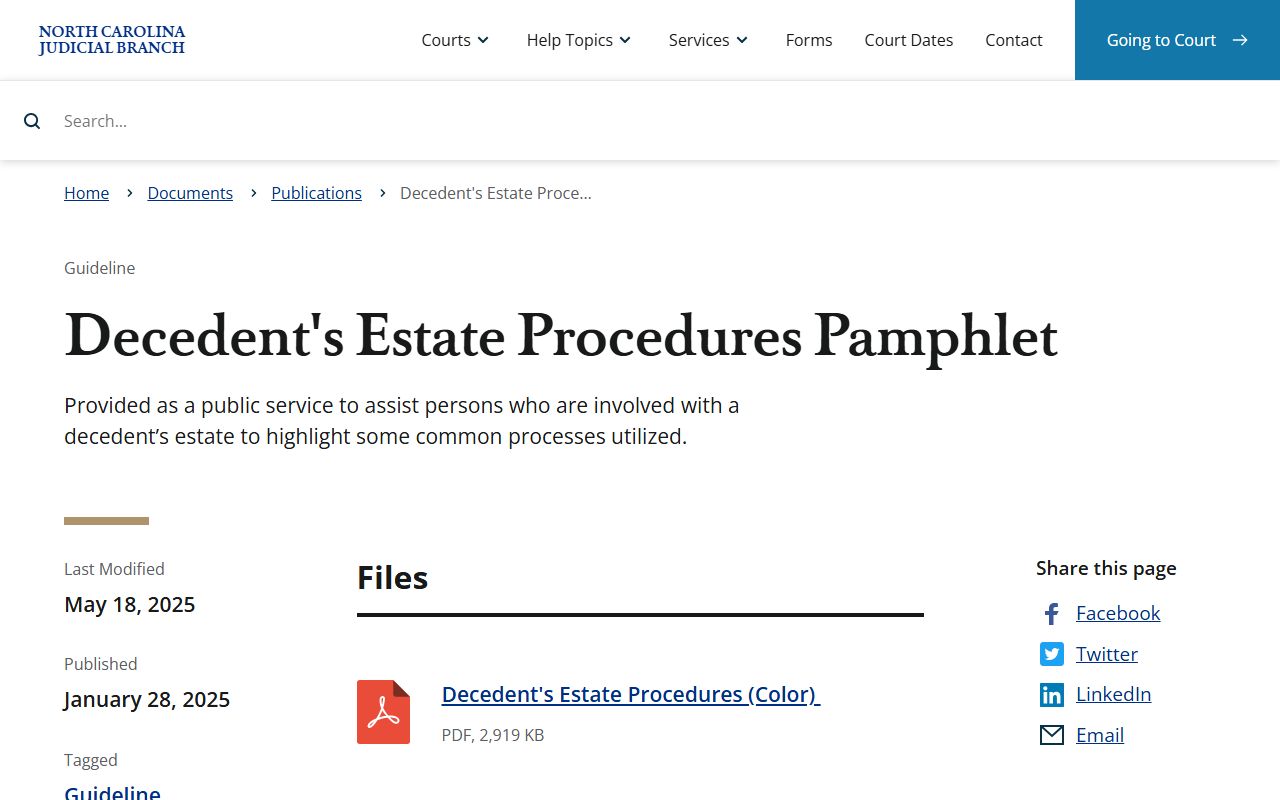 Sampson County probate records decedents estate procedures pamphlet