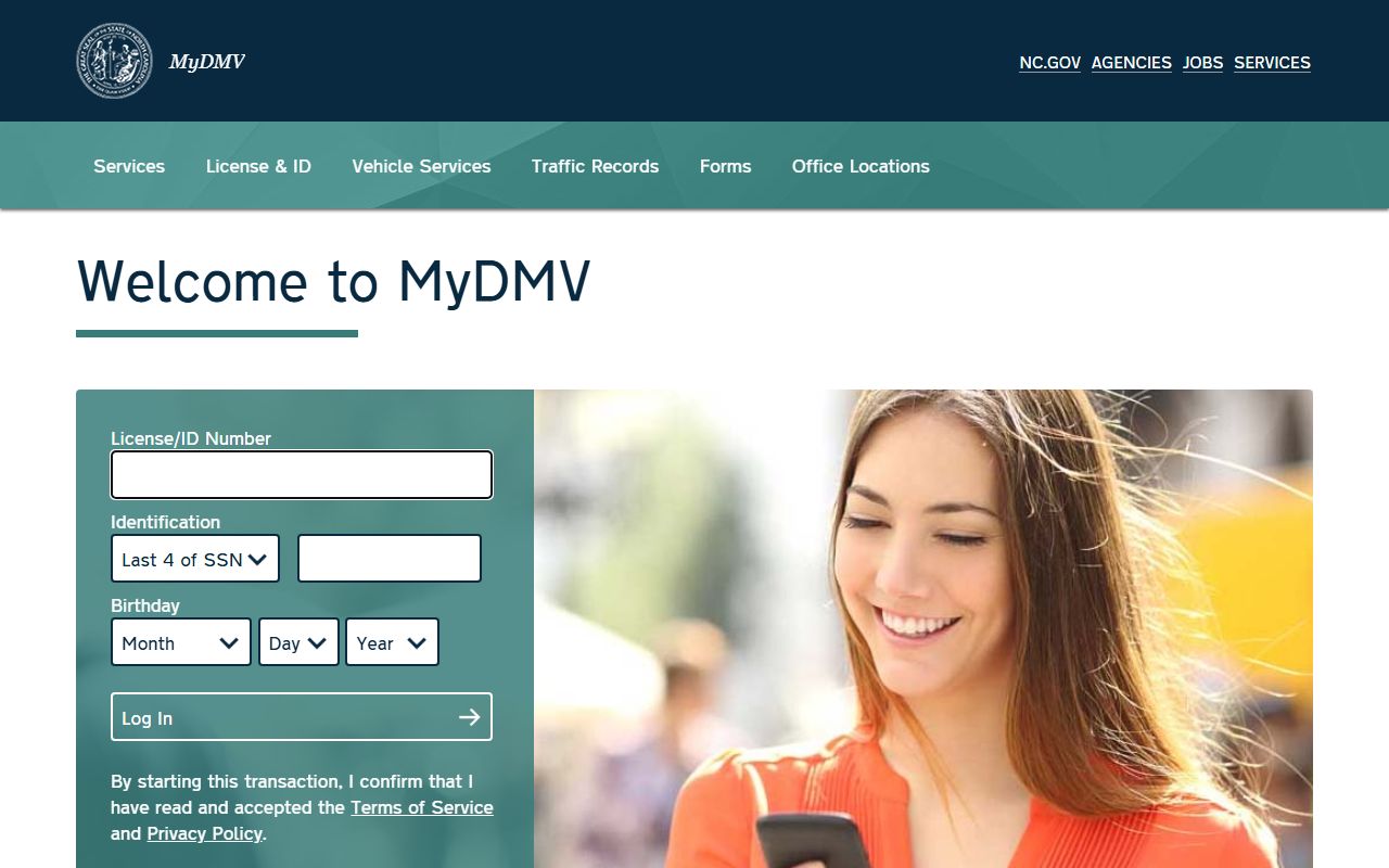 North Carolina MyDMV portal for driver record access